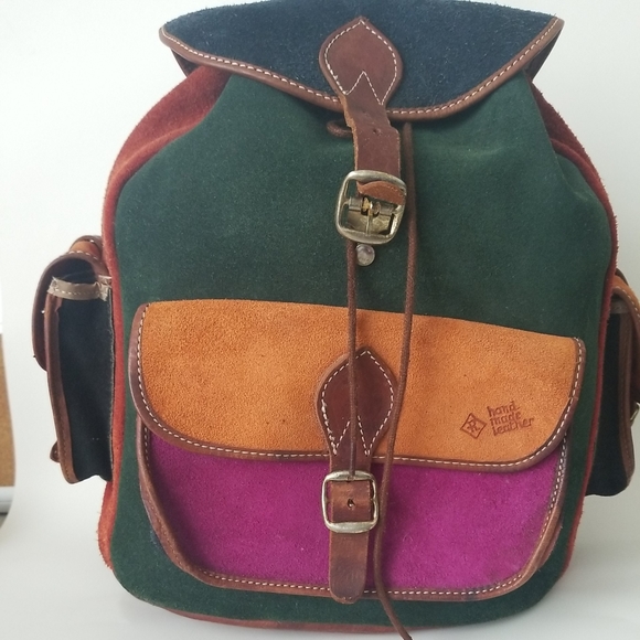 Vintage Multicolor Suede Leather 3 Pocket Backpack